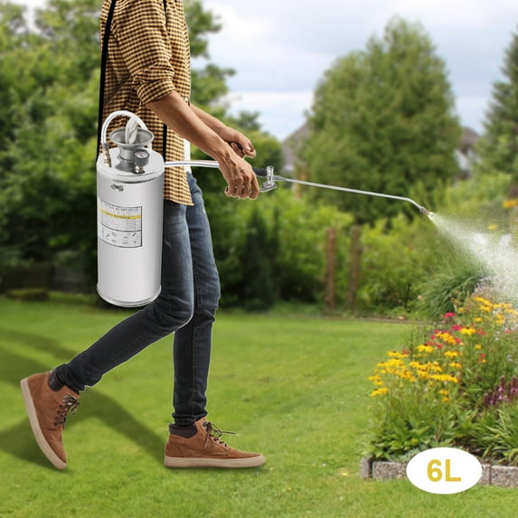 1.5Gal Stainless Steel Sprayer Set with 19.6" Wand & Handle & 3.9FT Reinforced Hose, Hand Pump Sprayer with Pressure Gauge & Safety Valve, Adjustable Nozzle