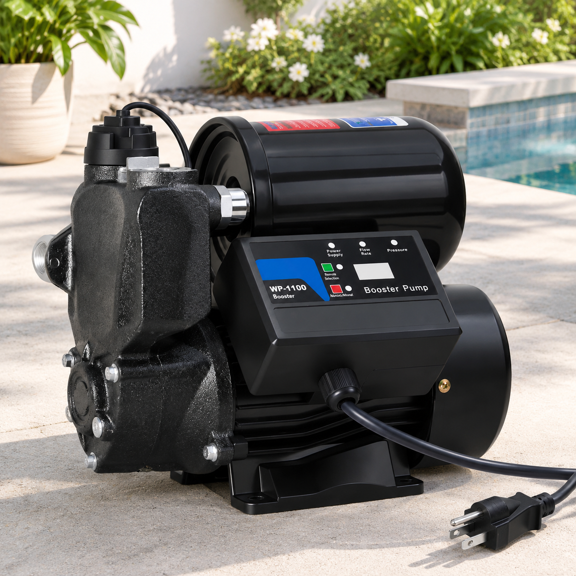 1.5HP/100FT Automatic Self-Priming Booster Pump for Home, Garden, and Irrigation Use