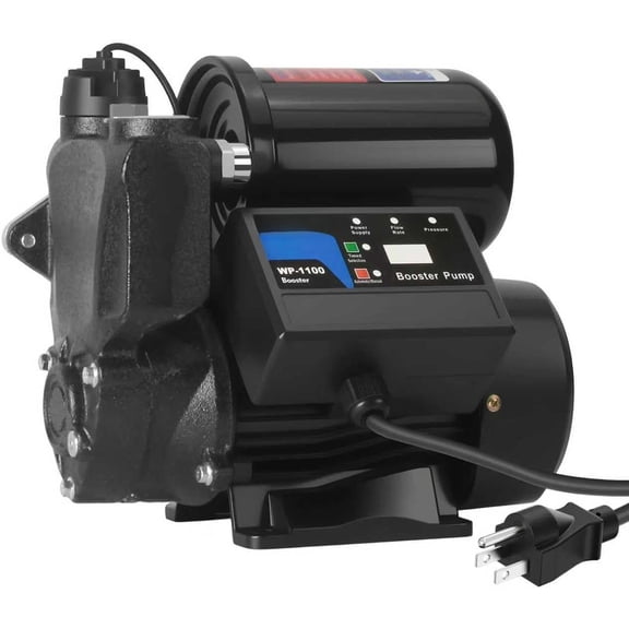1.5HP Automatic Booster Pump, 1600 GPH Water Pump, 100ft Max , Mechanical  , Self-Priming Utility Pump for Shower, Irrigation, Basement, Garden, Pool (1.5HP/100FT)