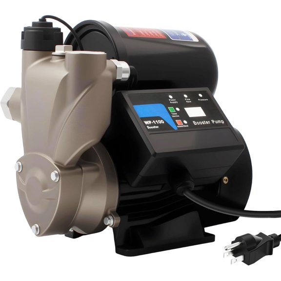 1.5HP Automatic Booster Pump, 1600 GPH Water Pump, 120ft Max , Mechanical  , Self-Priming Utility Pump for Shower, Irrigation, Basement, Garden, Pool (1.5HP/120FT)