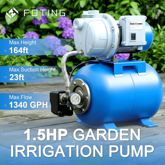 1.5HP Shallow Well Pump With Pressure Tank Garden Pump, 115v1340gph Automatic Irrigation Water Booster Jet Pump, Water Pump Booster System 164ft For Home Garden Lawn Farm