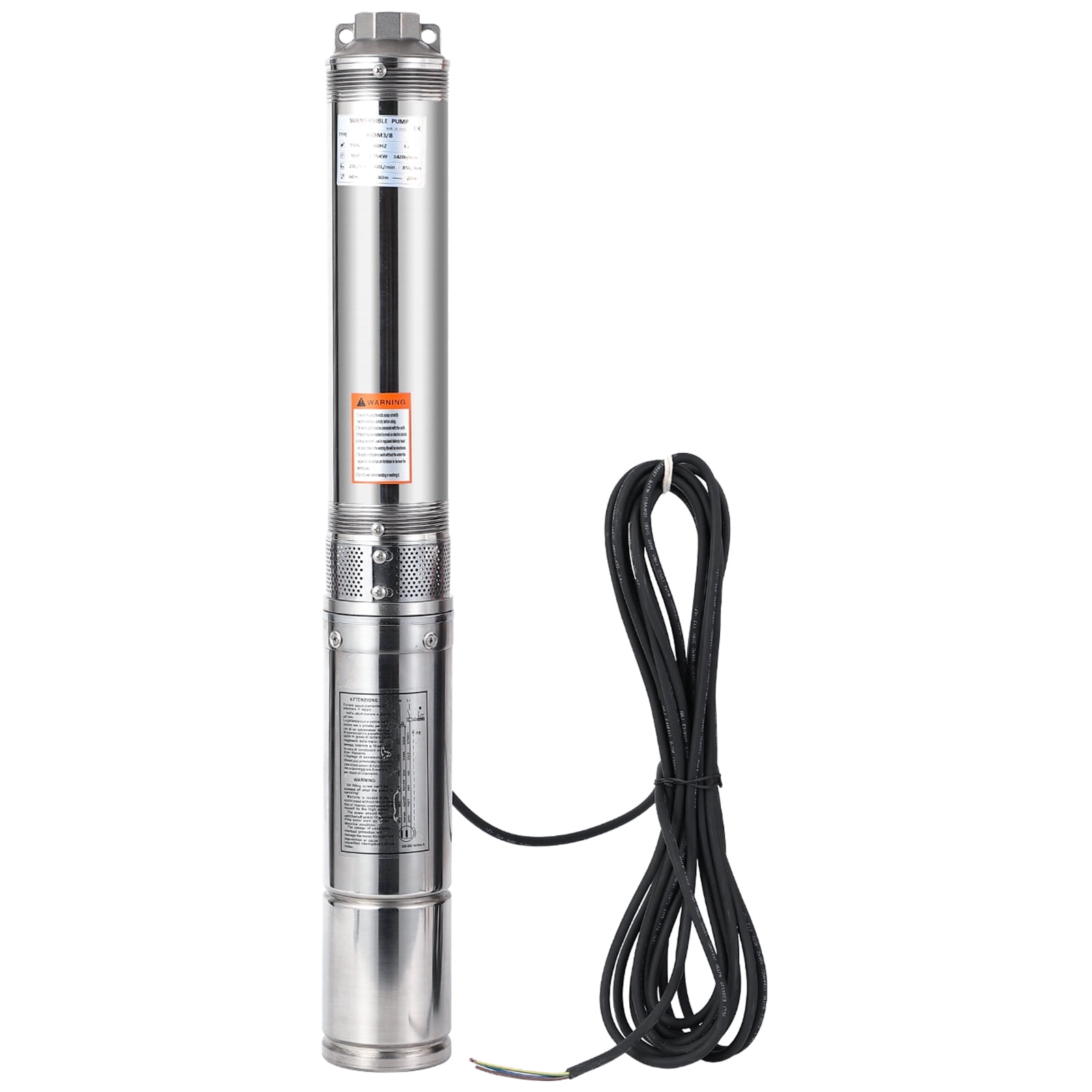 1.5HP Submersible Deep Well Pump – 27 GPM Stainless Steel Water Pump with Brass Check Valve, 10 ft Power Cord, 4" Deep Well Pump for Irrigation, Farm, Industrial & Home Water Supply