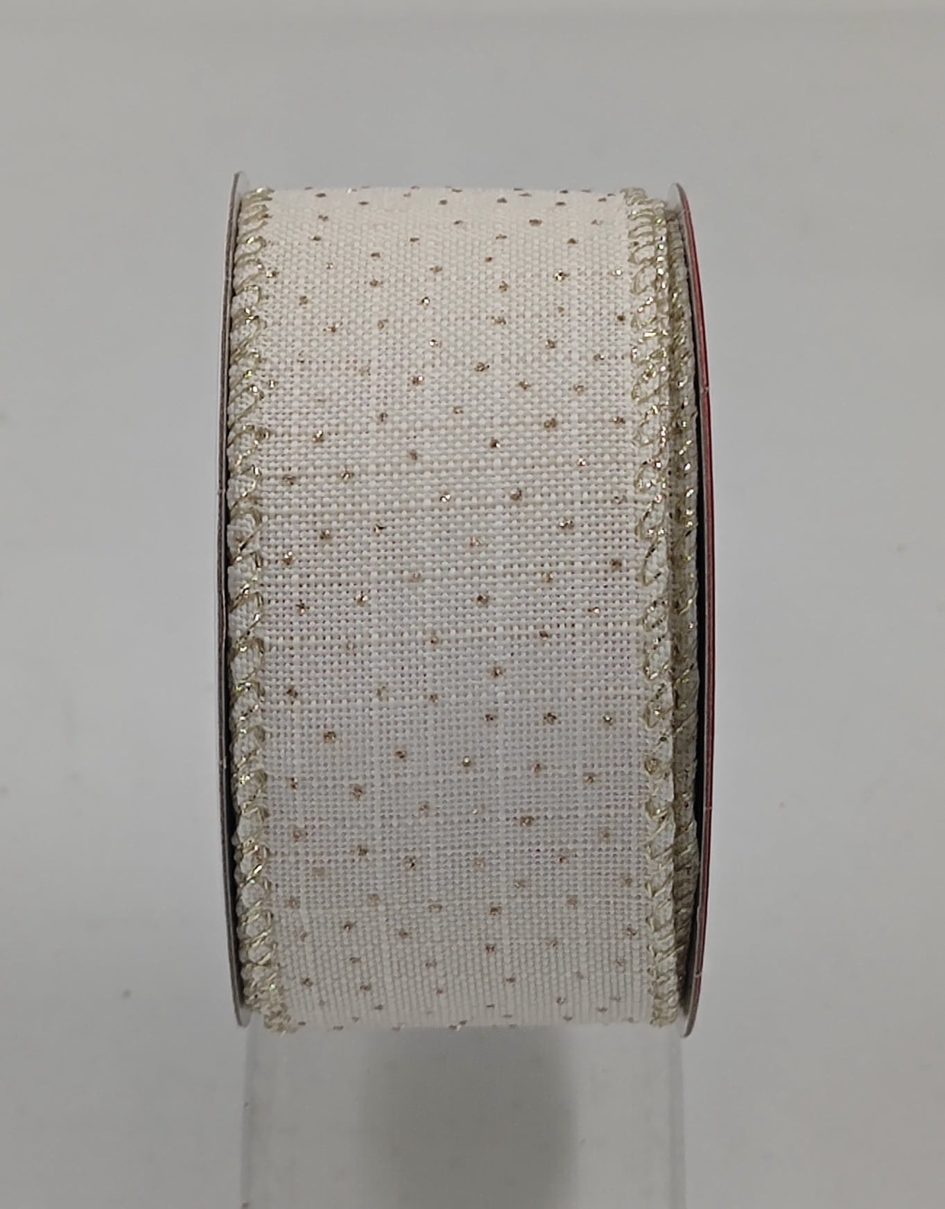 Ivory with Gold Dots Wired Christmas Ribbon, 1.5" x 15', by Holiday Time