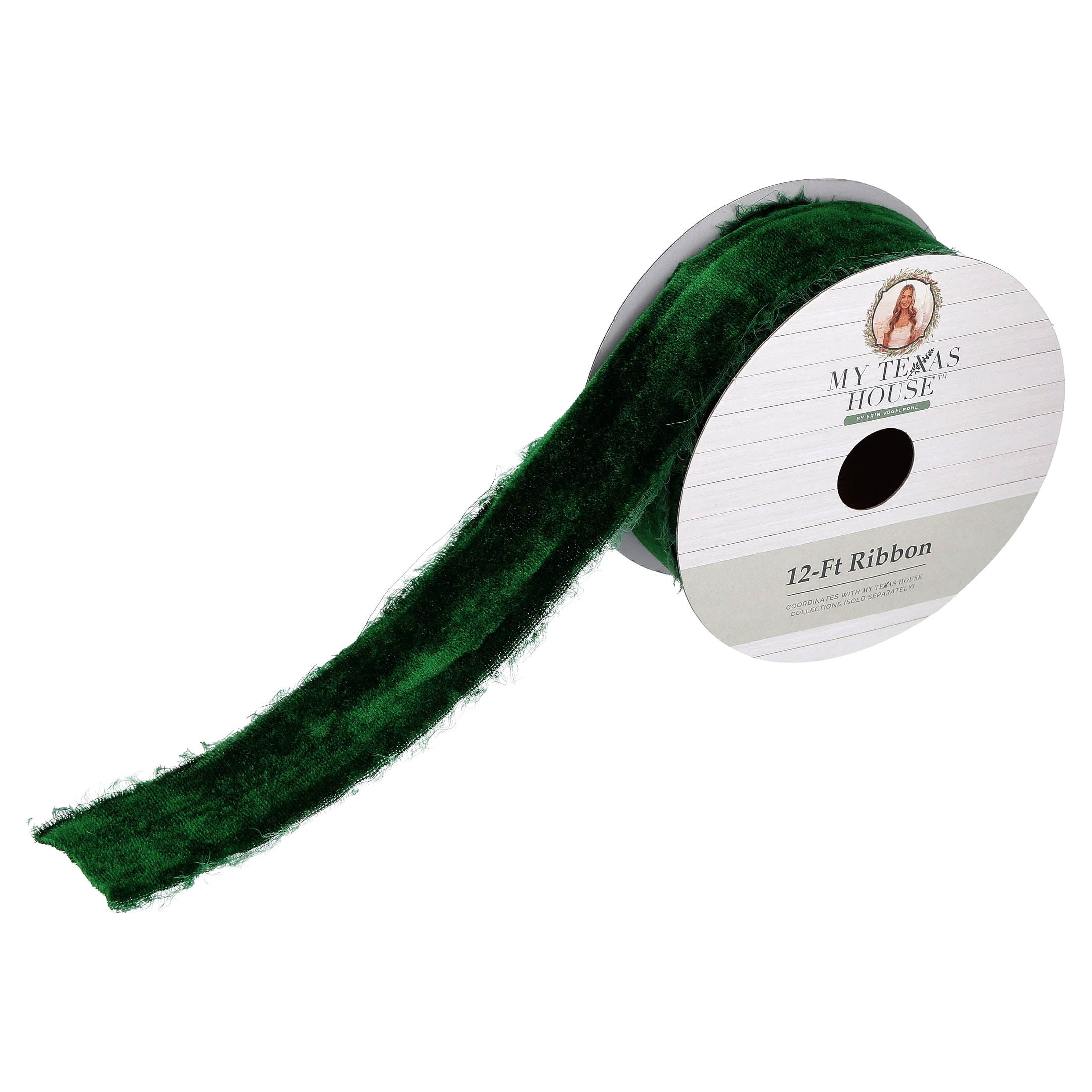 My Texas House Green Velvet Christmas Ribbon, 12'