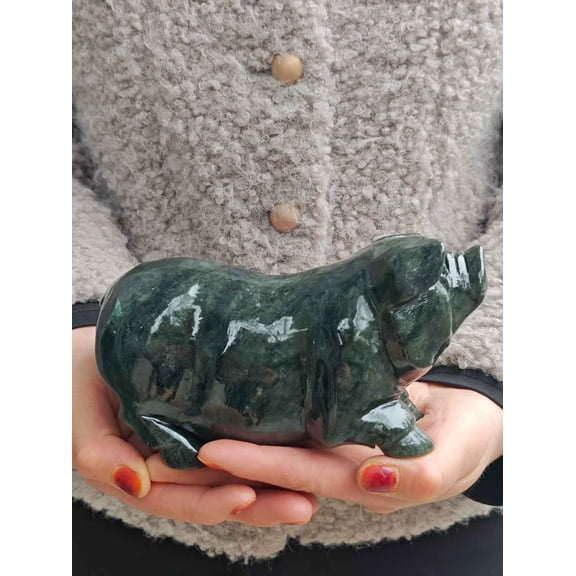 1.5KG Huge Natural Green jade hand-carved Pig Zodiac Pig, Stone Carving Animal Pig Statue, Jadeite Crsytal Pig  sculpture Feng shui decor