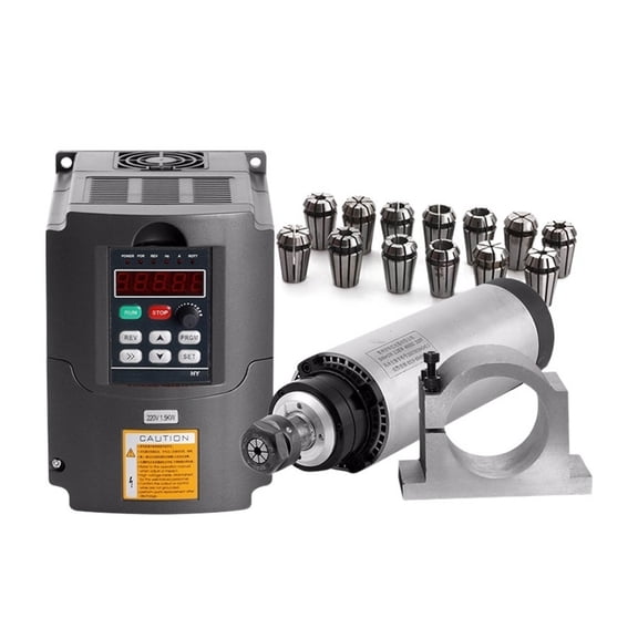 1.5KW CNC Router Spindle Motor Kit 0-24000RPMAir Spindle Tool Milling Machine 220 1.5KW Interver + ER16(1-10mm) + 80mm Clamp ,Anti-Rust