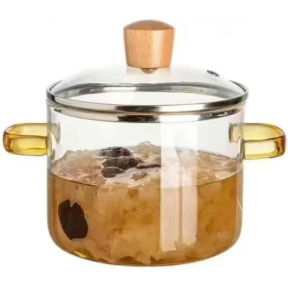 1.5L/2.3L Apple Pie Simmer Pot, Glass Cooking Pot with Lid, Borosilicate Glass Simmer Pot for Stove, Oven & Microwave, Heat Resistant Clear Saucepan for Pasta, Soups, Vegetables & Potpourri (1.6L)