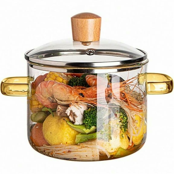 1.5L (50oz) Clear Glass Cooking Pot With Lid - Stove Top Safe Saucepan For Noodle, Soup, Milk