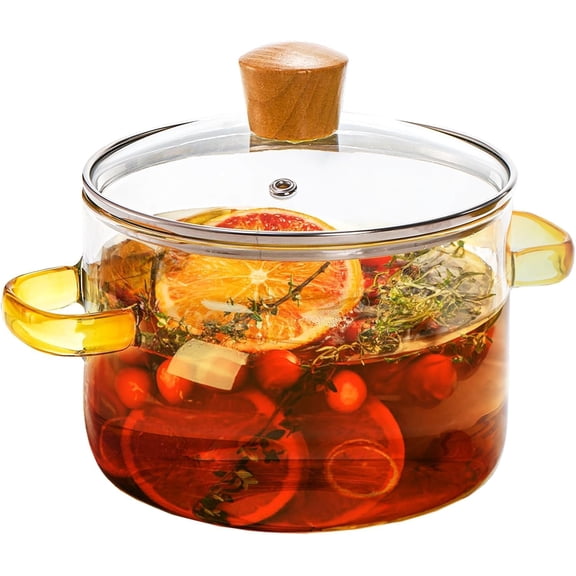 1.5L/50oz Glass Cooking Pot with Lid, Heat-Resistant Borosilicate Glass Simmer Pot Stovetop Saucepan with Cover for Pasta Noodle, Soup, Milk