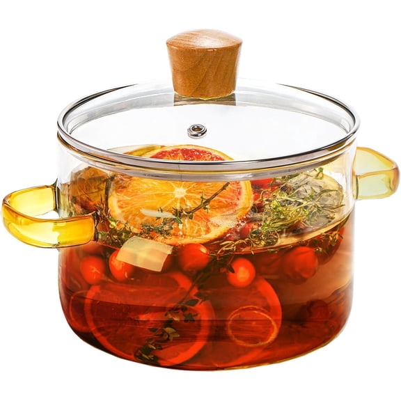 1.5L/50oz Glass Cooking Pot with Lid, Heat-Resistant Borosilicate Glass Simmer Pot Stovetop Saucepan with Cover for Pasta Noodle, Soup, Milk