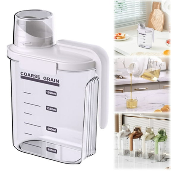 1.5L Airtight Cereal Storage Container With Measuring Cup Lid And Pouring Spout Plastic Kitchen Pantry Organizer For Dry Food Rice Flour Sugar And Pet Food Dispenser