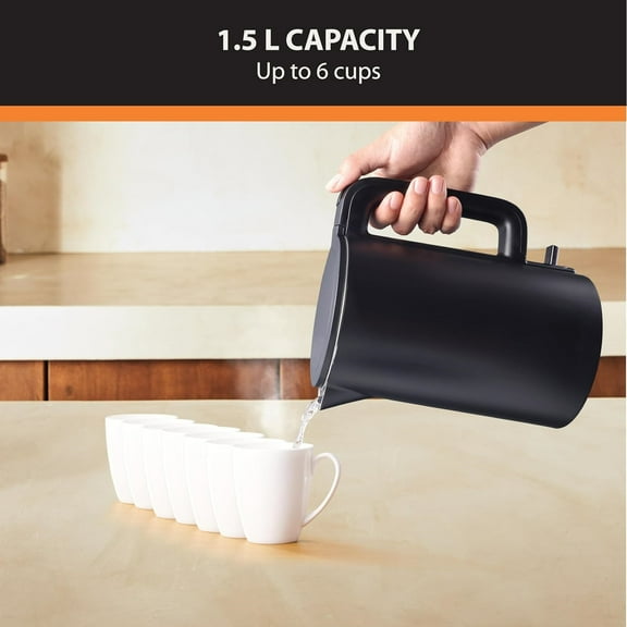 1.5L Electric Kettle Stainless Steel Cool Touch Interior, Fast Boiling, One Cup in 80 Seconds, Double Wall, Auto Off, Keep Warm, Hot Water Kettle Electric, Cordless, Black