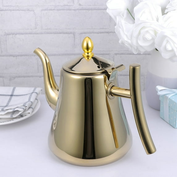 1.5L Stainless Steel Tea Pot Kettle with Strainer for Home and Restaurant Golden