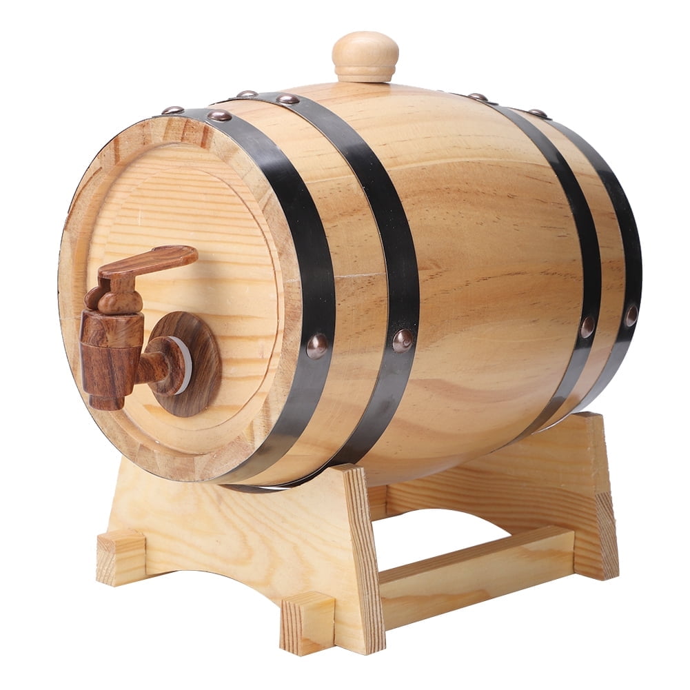 1.5L Household Mini Pine Barrel Barrel Wooden Beer Brewing Equipment Red wine barrel container easy to pour tap wine barrel dispenser 1.5L-Log color