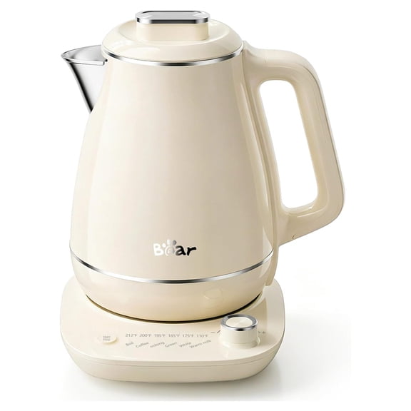 1.5L Kettle 304 Stainless Steel Water Boiler 1500W Fast Boiling Tea Pot with Double Wall Cool Touch Auto Shut-Off Boil-Dry Protection BPA-Free Cream