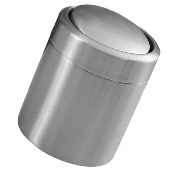 1.5L Mini Trash Can with Lid, Stainless Steel Desktop Wastebasket, Dark Grey Small Garbage Can