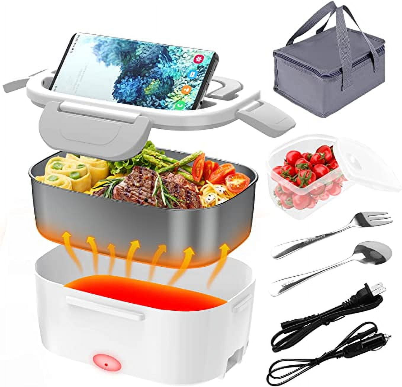 Electric Lunch Box Food Heater 80W/60oz, 3 in 1 Heated Lunch Boxes for  Adults,Portable