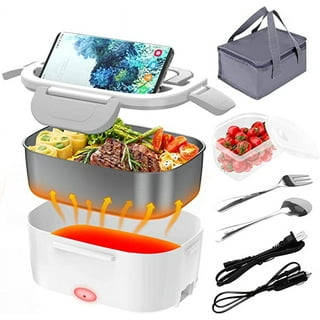 TOPCHANCES Reusable Electric Lunch Box 40W 2 in 1 Portable Self Heating  Food Lunch Boxes with Car Adapter 110V/12V, 1.5L Removable 304 Stainless  Steel Container with Carry Bag Fork & Spoon 