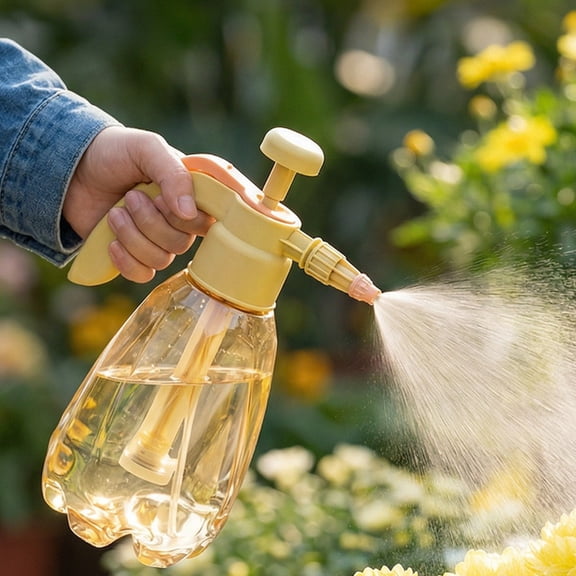 1.5L Pressurized Water Sprayer with Adjustable Nozzle, Transplastic Atomizing Spray Bottle for Gardening Household Cleaning, 11.81x6.3x5.51 Inch Yellow