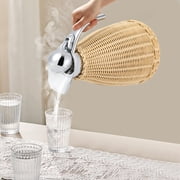 1.5L Rattan Insulated Water Bottle, 304 Stainless Steel Vacuum Jug, 24H Hot/Cold Retention, Handwoven Natural, for Coffee Tea Home Office