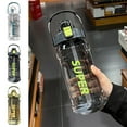 thumbnail image 1 of Large Capacity Sports Water Bottle 1.5L | Shatterproof Plastic | Leak-Proof | Straw & Scale | Portable Handle Doubles as Phone Stand | One-Click Lid | Hydration Cup, 1 of 6