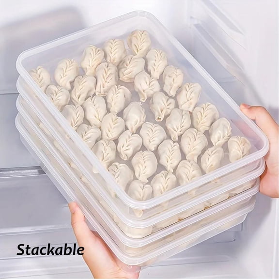 1.5L Stackable Dumpling Container with Airtight Lid - Leakproof Clear Food Storage Box for Freezer & Fridge, Ideal for Dumplings, Wontons, Cookies, Snacks & Pastries, 25.5x19x4cm Kitchen Organizer