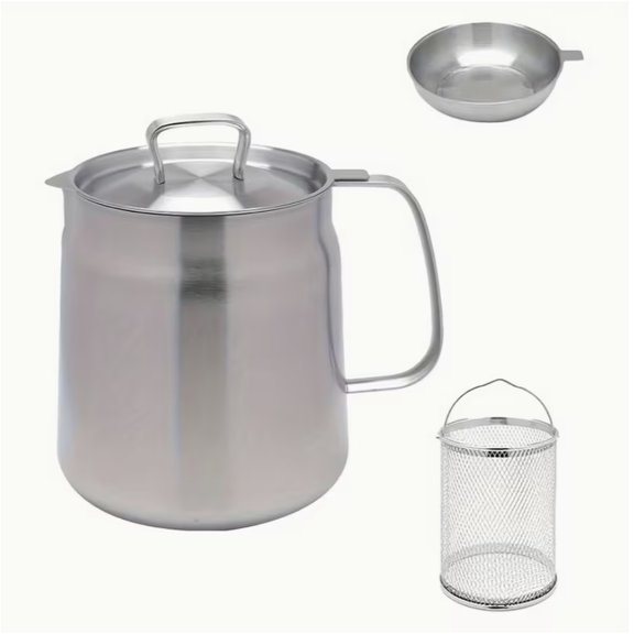 1.5L large capacity thickened 304 stainless steel oil filter pot with filter basket, a must-have grease filter for the kitchen