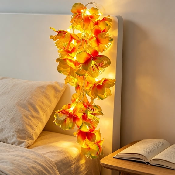 1.5M 10LED Fiber Tuberose Flower Light Battery Operated Constant Light String With Hand Woven Wicker Basket Soft Warm Artificial Flower Hanging Lamp For Home Office Festival Decor