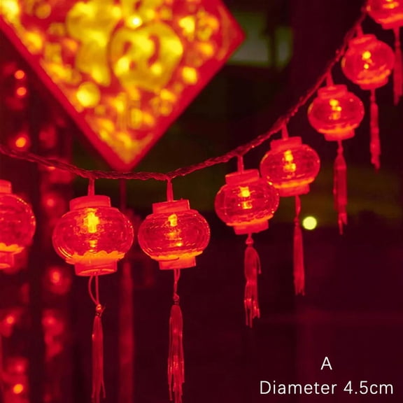 1.5M 10Light New Year Red Chinese Lantern With LED Lights Good Luck Mini Lantern Decorative Hanging Chinese New Year Decoration