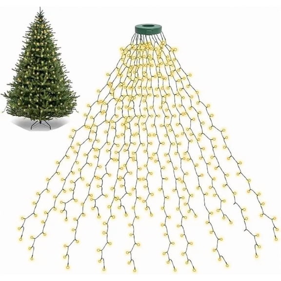 1.5M/2M/3M LED Ring Christmas Tree Tops Lights Decoration Tree Lights String for Patio Garden Outdoor Waterproof Waterfall Light