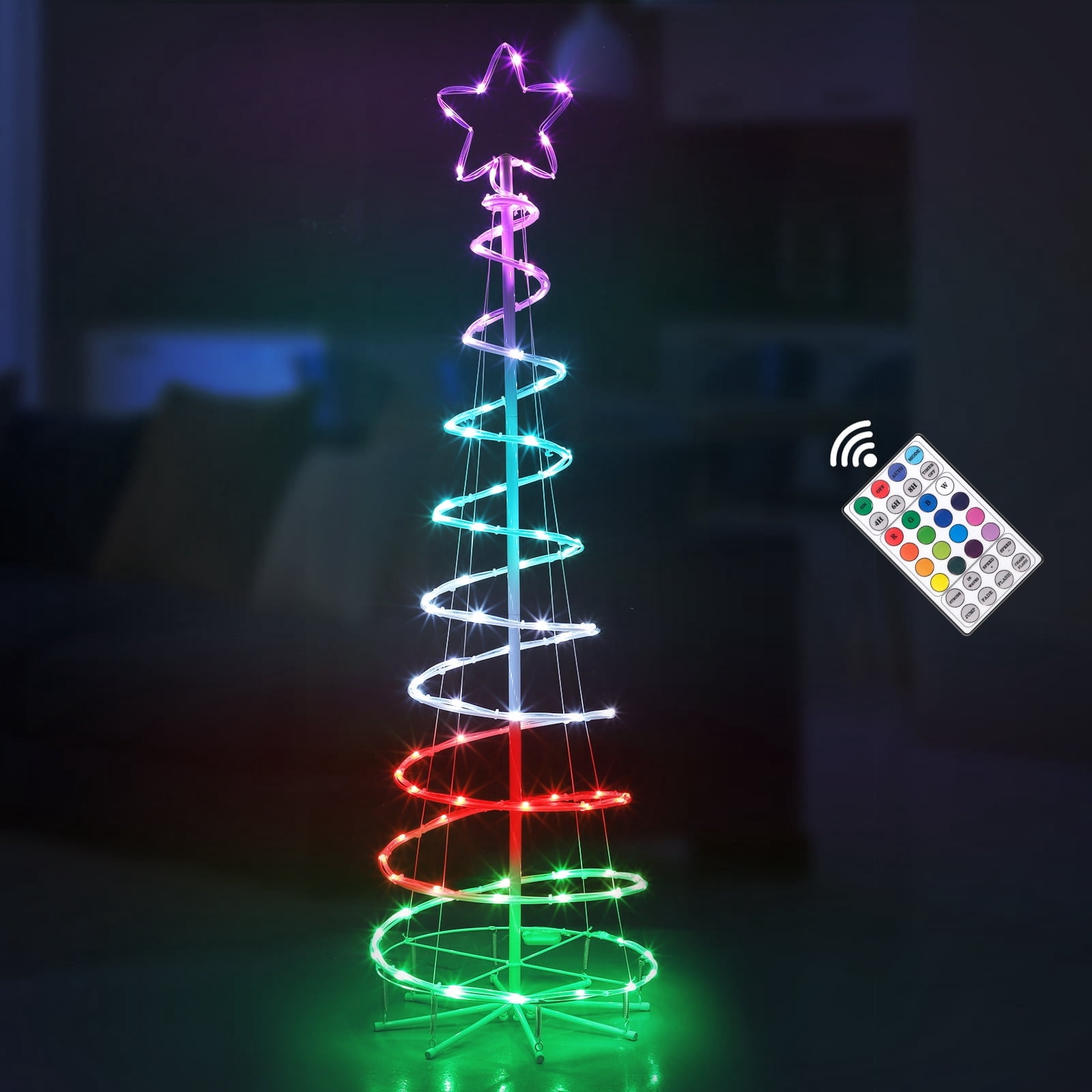 10ft Smart Outdoor Christmas Tree Lights – App & Remote Control, RGB Color Changing, Music Sync, Waterproof, DIY Timers