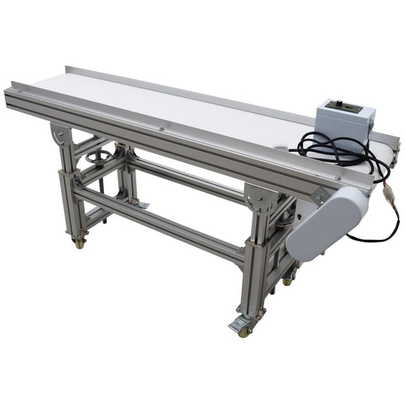 1.5M Conveyor White PU Belt with Baffle Canvas Aluminum Alloy Body Double Baffle Plane Type 110V 120W