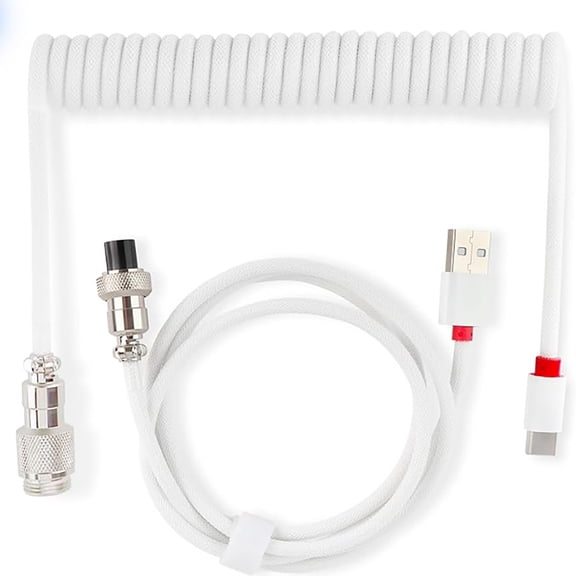 1.5M Custom Coiled USB C Cable for Mechanical Keyboard, Double-Sleeved Type-C to USB-A Cord with Detachable Metal Aviator Plug, 5V/1.5A Gaming Keyboard Cable with Velcro Strap