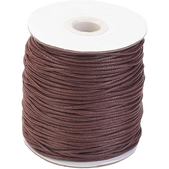 1.5MM Brown Wax Cord Waxed Cotton Thread Round Smooth Soft Bracelet Beading String Cords Bulk Rolls with Spool for Jewelry Making Sewing Crafts Necklace Anklet Decorations Macrame Supply