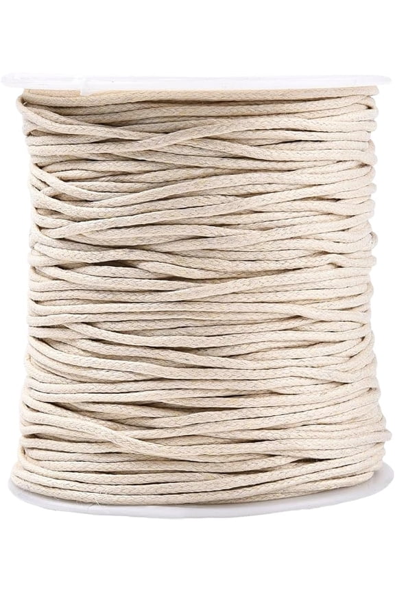 1.5MM White Waxed Cotton Cord Beige Smooth Soft Round Thread Cream Wax Bracelet Lanyard String Cords Bulk with Spool for Jewelry Making Crafts Sewing Stitching Macrame Necklace DIY Supply for DIY
