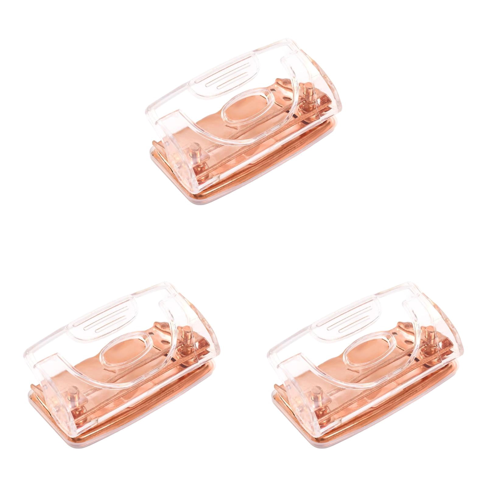 1-5PC Rose Gold Two Hole Puncher Clear 2 Holes Paper Punch Compact Portable 3.94x2.13x1.77 Inch Ergonomic Office Desktop Accessory for Home DIY Crafts Planner