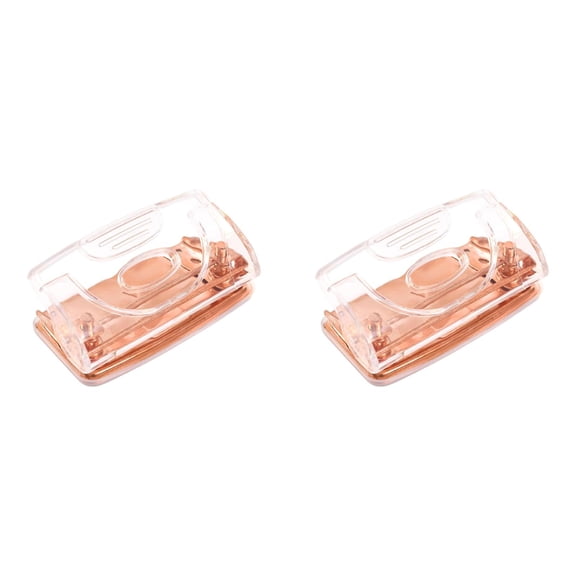 1-5PC Rose Gold Two Hole Puncher Clear 2 Holes Paper Punch Compact Portable 3.94x2.13x1.77 Inch Ergonomic Office Desktop Accessory for Home DIY Crafts Planner