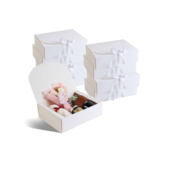White Gift Box with Lid & Ribbon, 10.6×7.8×3.1 in Bridesmaid Proposal Box for Wedding & Party Gifts (1 or 5 Pack)