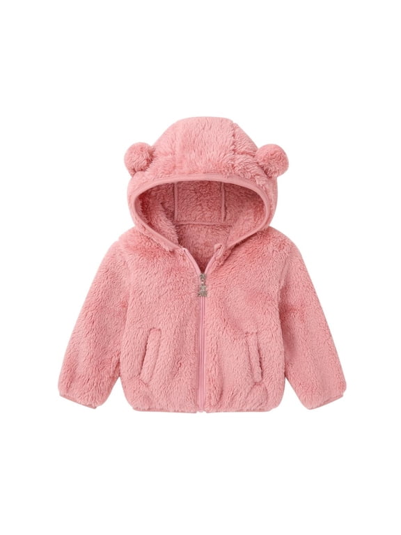 6M-4T Toddler Boys Girls Winter Warm Fleece Hooded Coats Jacket Long Sleeve Zip Up Coat Outwear