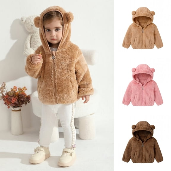 6M-4T Toddler Boys Girls Winter Warm Fleece Hooded Coats Jacket Long Sleeve Zip Up Coat Outwear