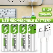 1.5V A￵A Rechargeable Batt￵eries,DFITO High Capacity 2600mWh Double A Rechargeable Batt￵ery, 1200 Cycles with USB Cha￵rging Cable (4 Pack)