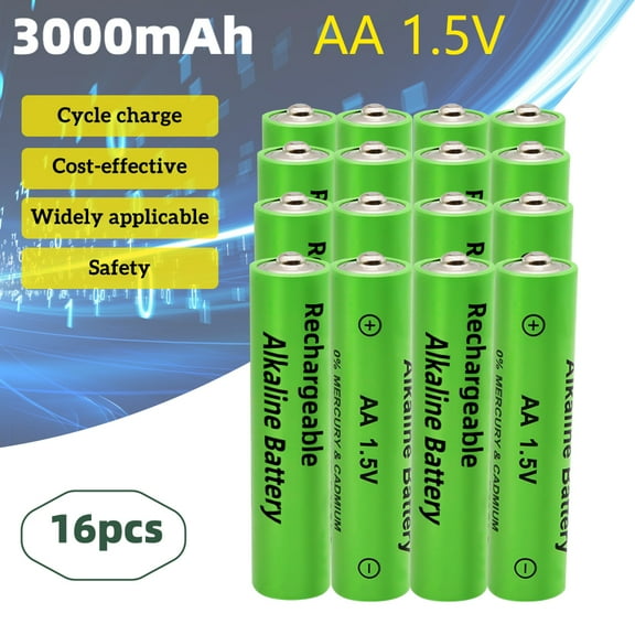 1.5V Alkaline AA Rechargeable Battery Cell for Shaver, LED Lighting, Wireless Microphone, Cordless Phone, etc(16PCS AA)