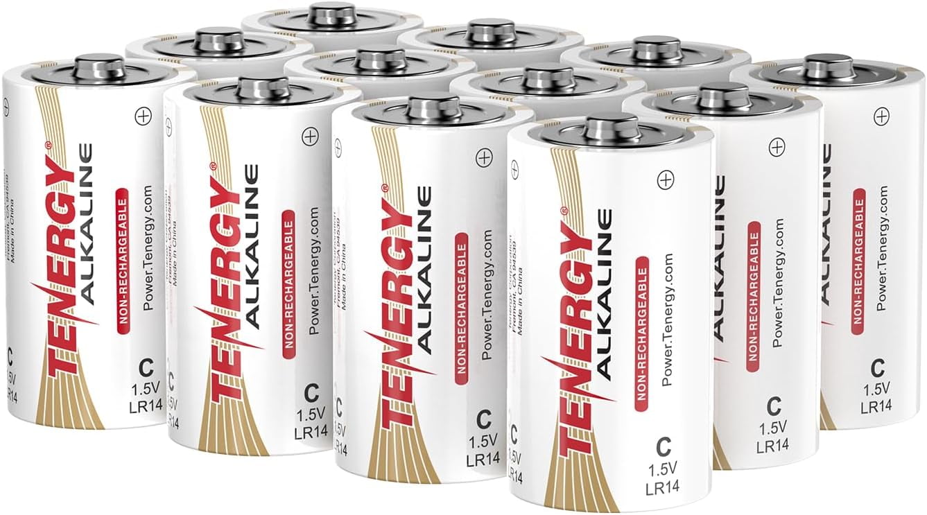 1.5V C Alkaline LR14 Battery, High Performance Non-Rechargeable Batteries for Clocks, Remotes, Toys & Electronic Devices, Replacement Cell Batteries, 12 Pack