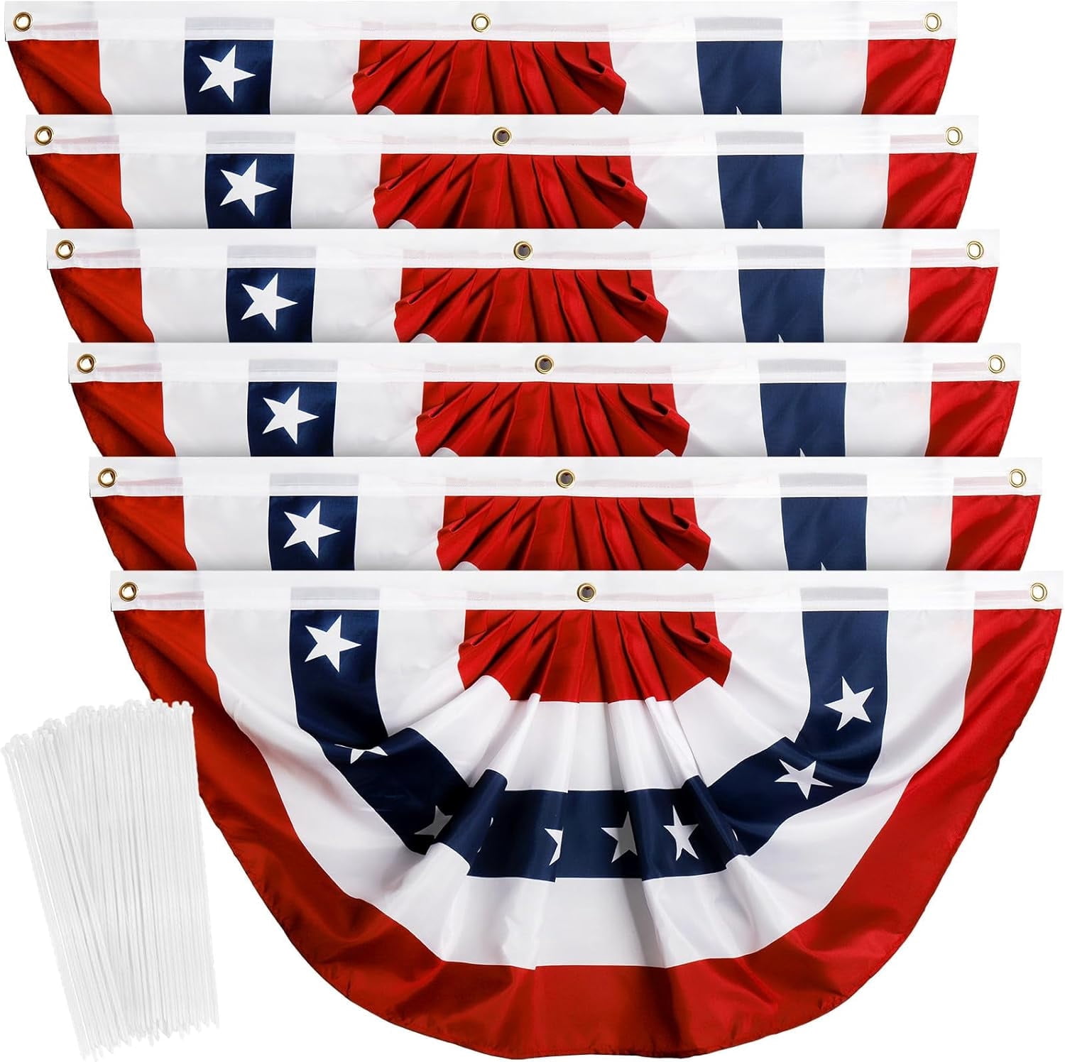 1.5X3 Ft Bunting Flags, Large Patriotic USA Pleated Fan Flags, 4th of July Decorations Bunting Banner Half Fan Flag for Independence Day Memorial Day Outdoor Home Door Yard Decor (Set of 6)