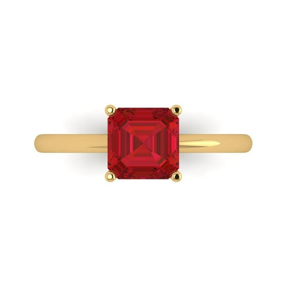 1.5 ct Asscher Cut Simulated Pink Tourmaline Solitaire Engagement Ring for Women in 18K Yellow Gold