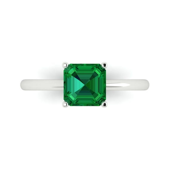 1.5 ct Asscher Cut Simulated Emerald Solitaire Engagement Ring for Women in 18K White Gold