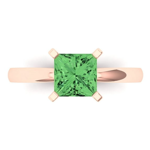 Solitaire Engagement Ring for Women - 1.5ct Simulated Green Diamond in 18K Rose Gold Promise Ring