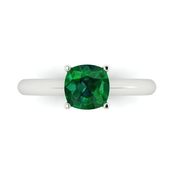 1.5 ct Cushion Cut Simulated Emerald Solitaire Engagement Ring for Women in 18K White Gold