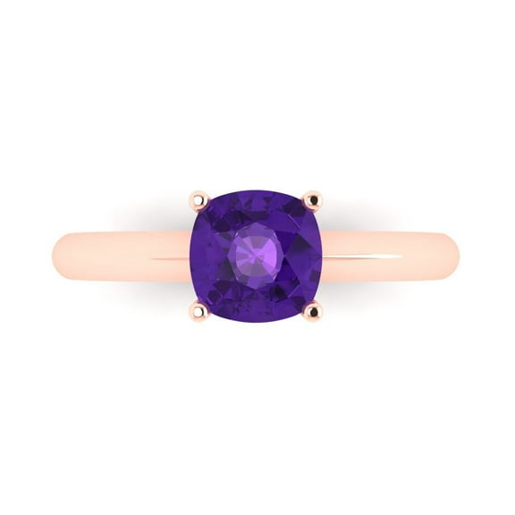 Solitaire Engagement Ring for Women - 1.5ct Natural Amethyst in 14K Rose Gold Promise Ring