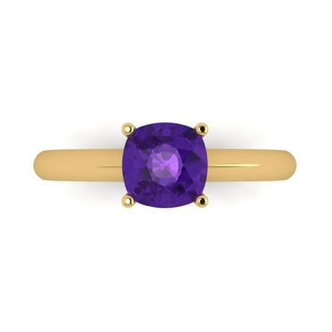 Solitaire Engagement Ring for Women - 1.5ct Natural Amethyst in 14K Yellow Gold Promise Ring